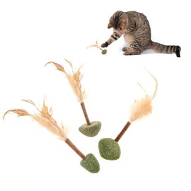 Diyxisk 3 Pcs Cat Toys,Catnip Toys for Cats Interactive Catnip Balls with Sticks & Feather for Cleaning Teeth, Cat Toys for Cats Kitten Relax and Healthy