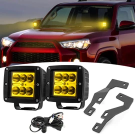 Wsays 2PCS LED Amber Light Pods & Ditch Hood Hinge LED Pod Mount Bracket w/Wiring Kit Compatible with Toyota 4Runner 2010-2023