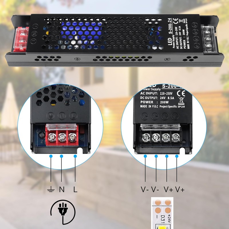 inShareplus DC 24V 8.5A 200W Switching Power Supply, AC 110~250V