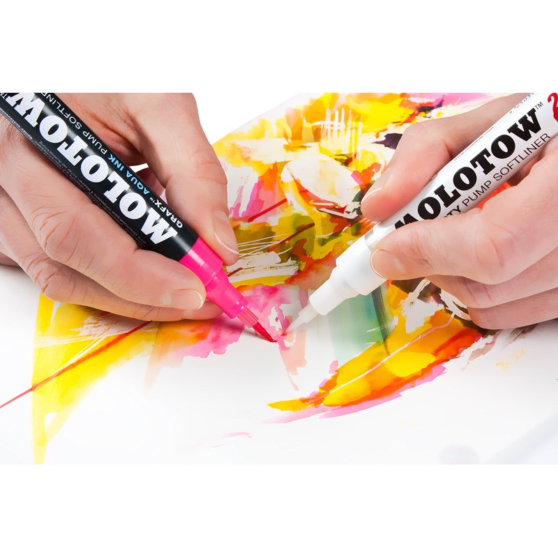 MOLOTOW GRAFX Aqua Ink Soft Liner Brush Pump Marker, Primary