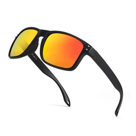 Karsaer Polarized Sports Sunglasses for Men Women, Classic Fishing Driving Cycling Goggles, UV400 Protection E1026, 001 Matte Black Frame & Red Mirrored Lens, 57