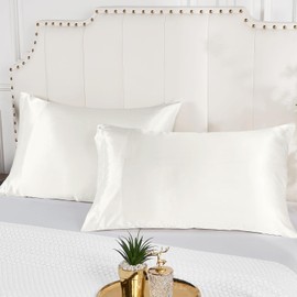 Satin Pillow Cases 4 Pack - Pillowcase for Hair and Skin Luxury Satin Silk Pillowcases with Zipper Closure Satin Pillow Case Standard Satin Silk Pillowcase (White, 50x75cm-4 Pack)