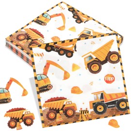 Deepton Pack of 30 Digger Napkins, 33 x 33 cm Construction Site Napkins, Tractor Napkins, Children's Birthday, Disposable Construction Vehicle Bulldozer Napkins for Boys Girls Birthday Party Tableware