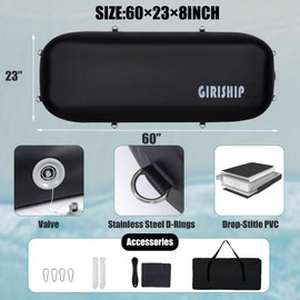 GIRISHIP Heavy Duty Inflatable Boat Bumpers, Rectangle Boat Fenders for Docking, Drop Stitch PVC Dock Bumpers with Mooring Ropes for Yacht/Fishing Boat/Pontoon Boat, 60"x 23" x 8"