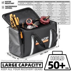 ALL-TOP Recovery Pack Bag, Water-Resist Tool Organizer for Offroad Gear & Overland Equipment, Standing Zippered Waterproof Storage Tote, Black Empty