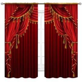 TKUYO Red Theater Curtains, Retro Theater Film Movie Show Stage Celebrity Party Burgundy Red Carpet Elegant Window Drapery Treatments for Bedroom Living Room Kitchen 2 Panels, 42"x45" Inch