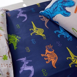 Catherine Lansfield Prehistoric Dinosaurs Double Fitted Sheet Blue