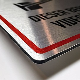 Sign Video Surveillance Area 20 x 20 cm Brushed Aluminium Composite Silver Elegant Look