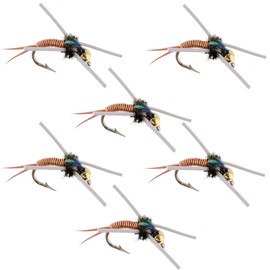 The Fly Fishing Place Tungsten Bead Head Rubber Legs Copper John Nymph Fly Fishing Flies - Set of 6 Flies Hook Size 16