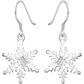 Christmas Earrings for Women, Silver Snowflake Drop Dangle Hook Earrings (Snowflake)