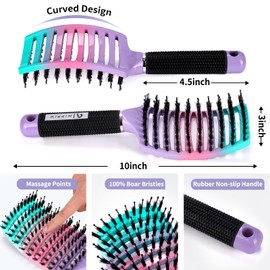 HIPPIH Hair Brushes for Women 2 Pack, HIPPIH Detangler Hair brush for Adult & Kids’ Wet or Dry Hair, Boar Bristle Hair Brush Getting Knots Out without Pain Adds Shine and Makes Hair Smooth