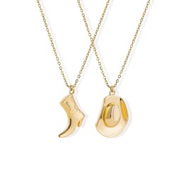 KOFISNI Cowboy Hat Boot Pendant Necklace for Women Layer Dainty Western Cowgirl Hat Boots Charms Chain Necklace Shell Necklaces Summer Seashell Beach 18k Starfish Surfer Jewelry Gift (Gold3)