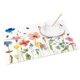 MIRRORANG Watercolor Garden Placemats Set of 4 45x30cm Flowers Butterflies Design Place Mats for Kitchen Dining Room Spring Summer Party Table Mats Decor