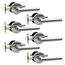 Orger 6 Pack Passage Door Handle Locks Interior Door, Satin Nickel Hall and Closet Door Levers, 304 Stainless Steel Non-Locking Locksets for Right & Right