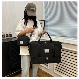 Travel Duffel Bags with Toiletry Bag and Shoe Compartment, Wet Pocket,Carry On Overnight Bag for Women Travel,Gym,Weekend.Hospital Bags for Labor and Delivery (Black)