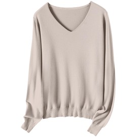 SANGTREE Women's V Neck Cashmere Blend Sweater, Batwing Long Sleeves, Fall Tops, Camel, US X-Large