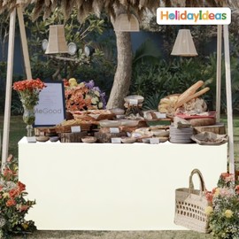 HolidayIdeas Fitted Tablecloths for 6 Foot Rectangle Table, Wrinkle Resistant Washable Table Cover 30x72 Inch for Vendor Booth Display, Banquet, Trade Show, Beige, 4 Pcs