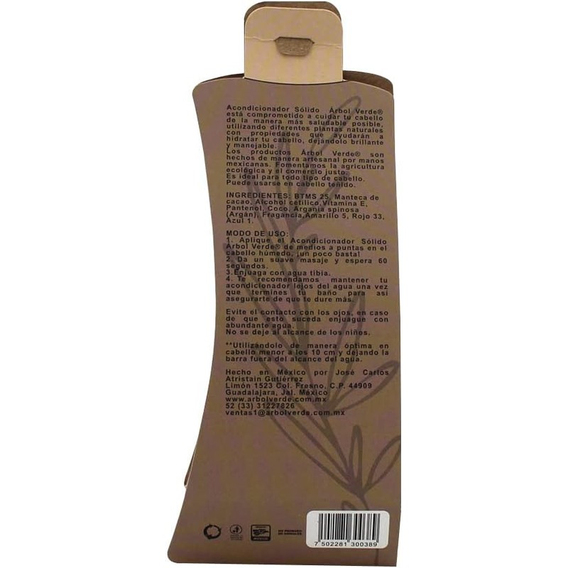 Arbol Verde Acondicionador Sólido en Barra Natural con Coco y