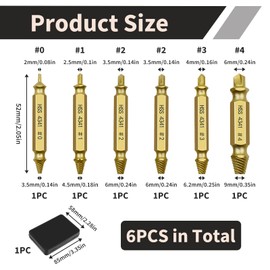 6-Piece Screw Extractor Set Made of HSS 4341 Alloy Steel, Damaged Screw Remover, Titanium Coating, Double-Sided Left Extractor, Replacement Bit, with Storage Box for DIY Car