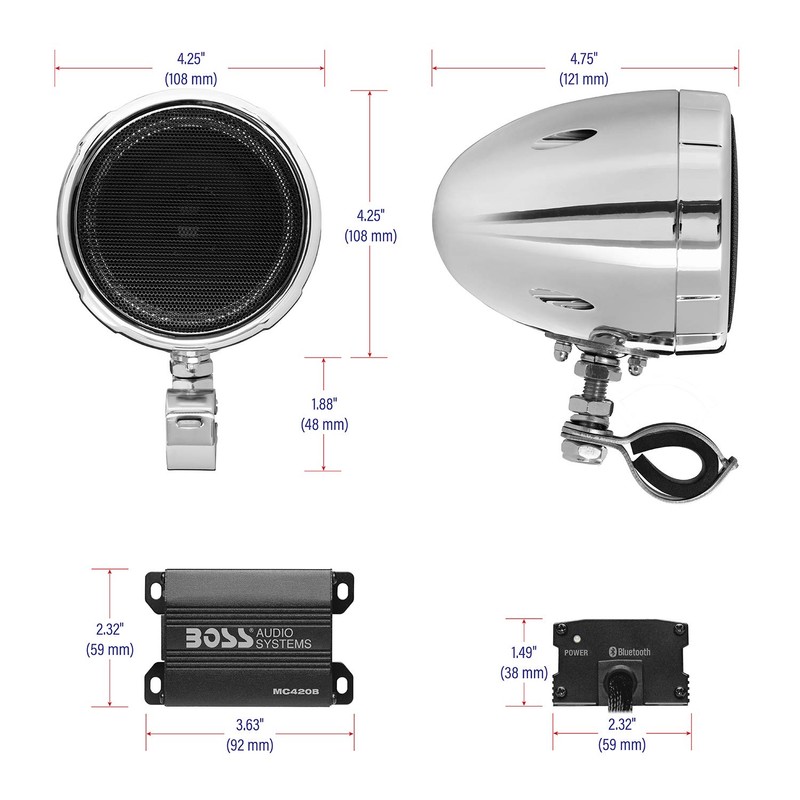 BOSS Audio Systems MC420B 3 Inch Motorcycle Speakers and Amplifier