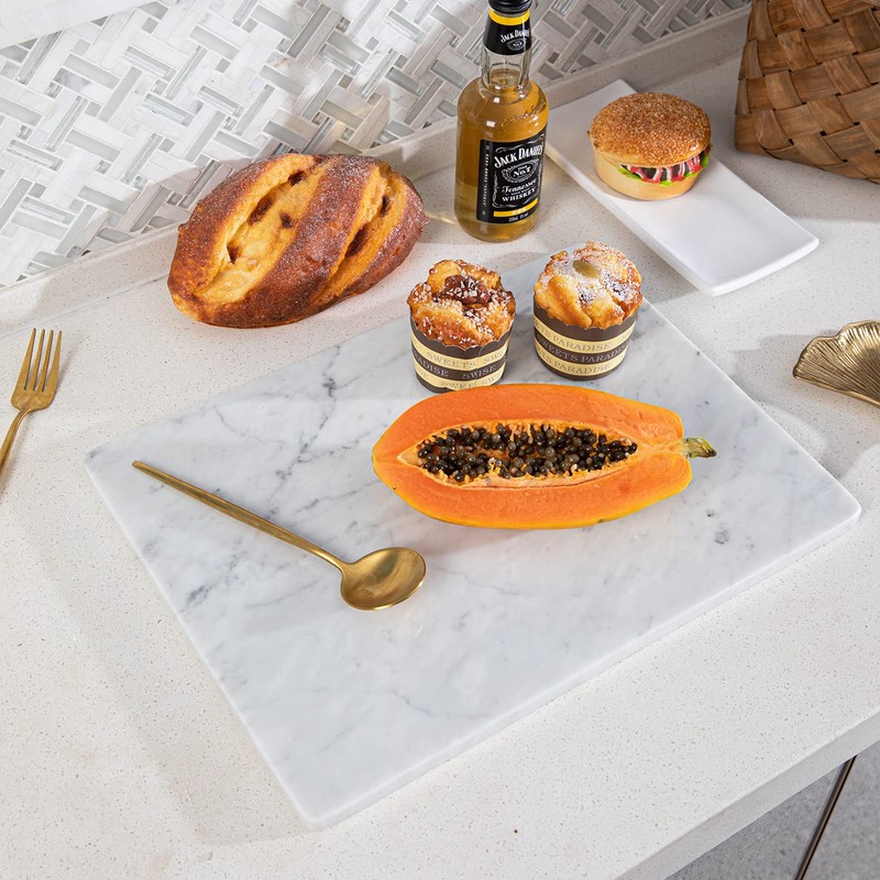 Adolif Natural Carrara White Marble Pastry and Cutting Board, 12x16x0.5