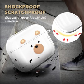 Newseego Hülle Kompatibel mit Airpods Pro, Airpods Pro Hülle mit süßem Bären-Cartoon-Design für Mädchen und Frauen [Front-LED sichtbar] Klare, weiche TPU-Schutzhülle für Airpods Pro