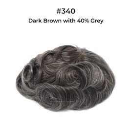 Superhairpieces NM101B Long-Lasting Men's Toupee Hairpiece for Men, 0.2mm thin 7"x9" PU Skin with 100-110% Natural Indian Remy Human Hair Toupee Wig for Men (Dark Brown + 40% Synthetic Grey Hair)