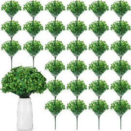Daifunli 30 Bundles St. Patricks Day Shamrock Plants Decor Artificial Clover Greenery Irish Faux Shamrock Stems Four Leaf Clover Pick Fake Shamrock Branches for Garden Home Office Table Centerpiece