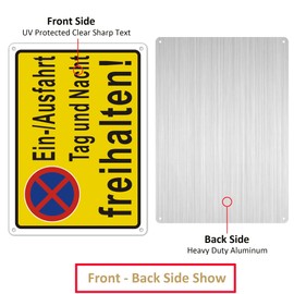 Ein und Ausfahrt Freihalten Sign Made of Metal Aluminium – Parking Prohibited Day and Night, Fire Brigade Access Free, 25 x 18 cm