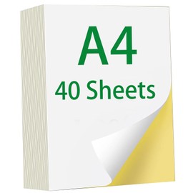 Printable Sticker Paper 40 Sheets, Matte White Sticker Paper Full Sheet Labels for Laser/Inkjet Printers, Letter Size (21 x 29.7CM)