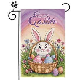 Happy Easter Rabbit Color Eggs 12x18 inch Double-side Burlap Garden Flag Welcome Home Outdoor Yard Holiday Spring Decoration Flag
