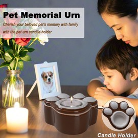 Zhilishu Ceramic Pet Urn for Dogs or Cats Ashes, Pet Fur Keepaske Box with Paw Shape Candle Holder Lid, Dog Cat Hair Container Memorial Gifts (Brown)