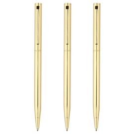 Gullor 3 Pieces Retractable Ballpoint Pen, Slim Metal Pens, 1.0mm Medium Point Black Ink, Gold