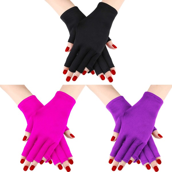 3 Pairs UV Shield Glove Gel Manicure Glove Anti UV Fingerless Gloves Protect Hands from UV Light Lamp Manicure Dryer (Colour Set 3)