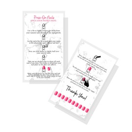 Press-On Nail Application Instructions Cards | 50 Pack | 2x3.5" inch Business Card Size | DIY Press-On Nail Kit | Marble with Pink Design