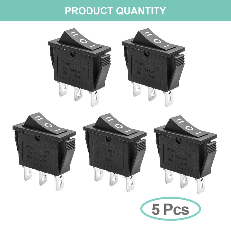 QTEATAK 5Pcs SPDT 3 Pins 3 Position ON/Off/ON Toggle Rocker
