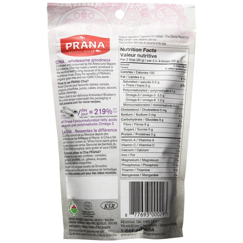 Prana – Organic Whole White Chia Seeds | Non-GMO, Gluten