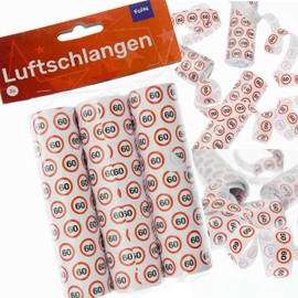 Carpeta 27 Streamers * 60th Birthday * as Decoration for Party and Birthday | 3 Rolls of 9 Snakes Each with Traffic Sign Number 60 | Table Decoration Streamer