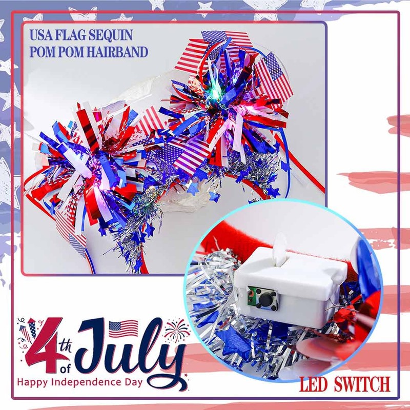Coridy Light up Independence Day Headbands for Women Sparkling Stars
