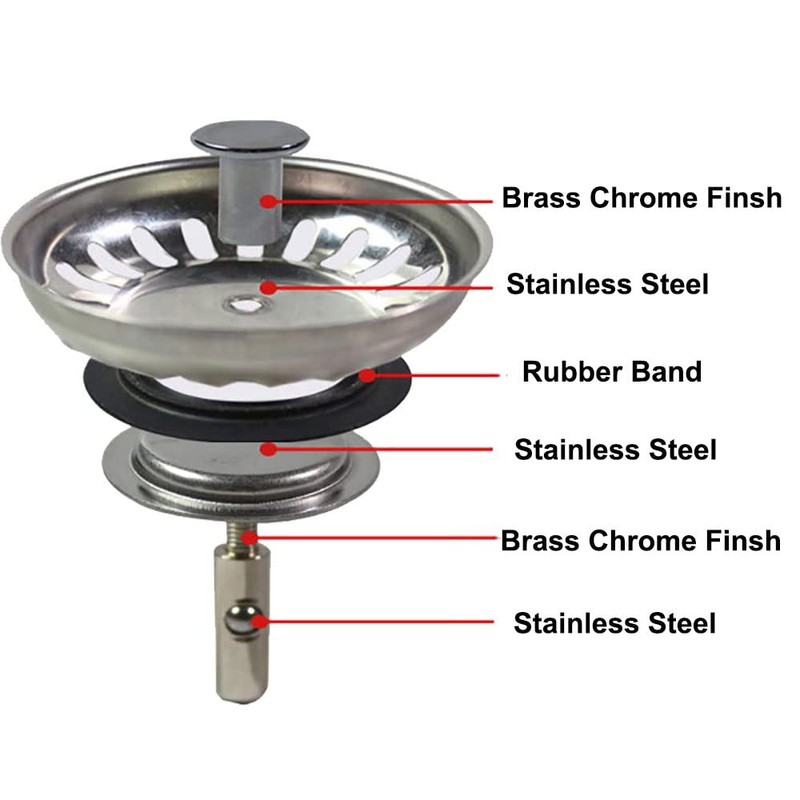 Qrity Stainless Steel Kitchen Sink Strainer, 84mm Diameter, Rod Length