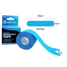 GSPCARE Y-Kinesiology Tape, Pre-Cut Sports Tape for Muscles for Training, Latex-Free, Waterproof Physio Tape, 5 cm x 25 cm, Pack of 20, Blue