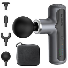 XXZU Mini Pistola de Masaje 4000mAh Massage Gun con 4 Cabezas 7 Velocidades, Pistola Masajeadora Muscular Portatil para Hombro Cuello Espalda y Piernas, Relajar Los Músculos Aliviar el Dolor, Gris