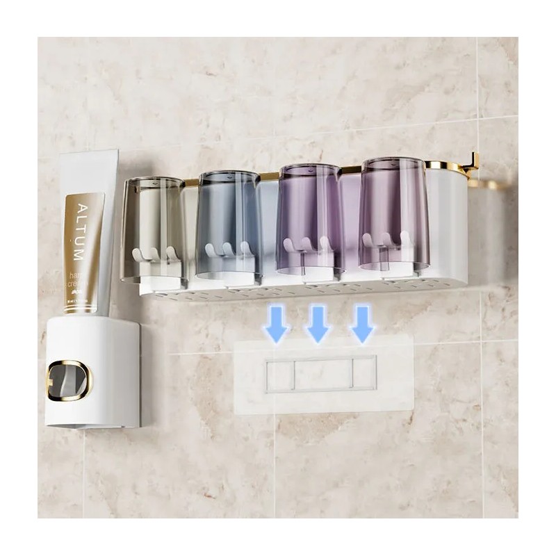 Porta Cepillos Dentales Con 3 Tazas Y Dispensador