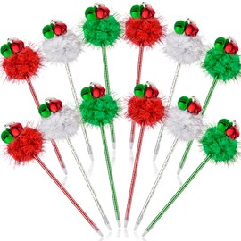 SYWHXY 12 Pcs Christmas Jingle Bell Pens, Silver Red and Green Christmas Themed Ballpoint Pens, Cute Xmas Bells Pen Bulk for Kids, Xmas Party Favors, Home Decoration (Black Refill)