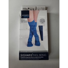 SIGVARIS Microfiber Patterns Calf High Socks 15-20 Blue Argyle Size 9-11 (B3)