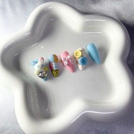 [Premium handmade embossed nails] Vintage pattern stitch rabbit - short oval / [프리미엄 수제 엠보네일 ] 빈티지 패턴 스티치 토끼 - 숏오발