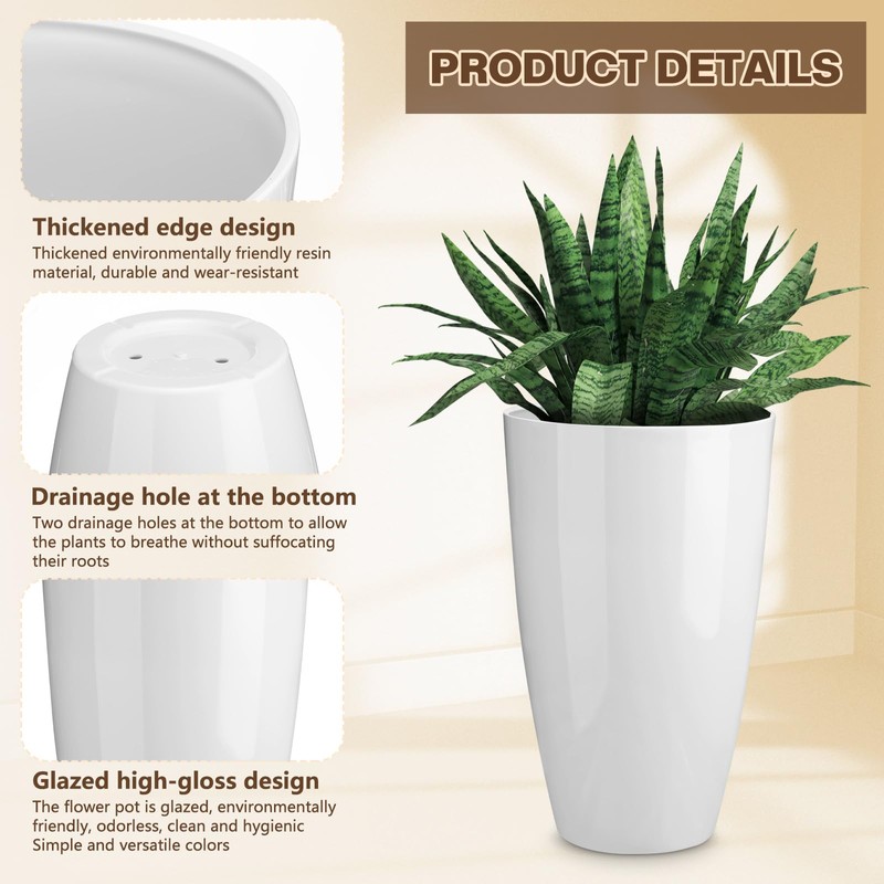 RimCereal 2 Pack 20 Inch Tall Plastic Planters for Indoor