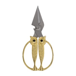 WARMHEART Owl Kitchen Scissors All Purpose, Stainless Steel Heavy Duty Sharp Shears for Meat, Chicken, Fish, Poultry, Herb, Bread (Light Gold, Large)