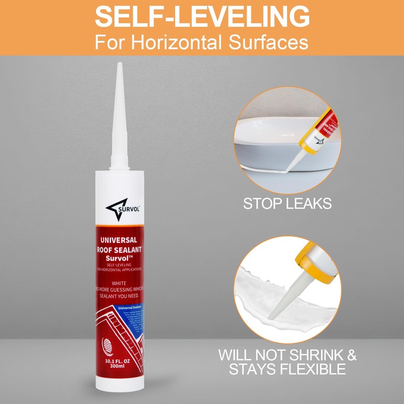 Self-Leveling Lap Sealant, Kitchen, Bath, Window, and More, White, 2