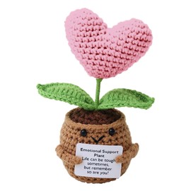 Tbczvx Emotional Support Plant, 14.5cm Funny Crochet Plant Flower Doll with Encourage Card, Pink heart-shaped Plant Crochet Flower Support Crochet Plant Doll Handmade